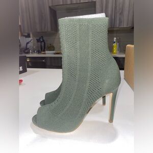 NWOB Aldo Olive Green Harper Peep Toe Sock Booties